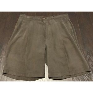 TOMMY BAHAMA 35x8.5 100% Silk Olive Brown Pleated Shorts EUC